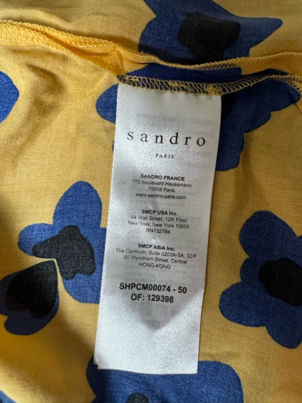 Sandro Paris Men's Yellow Blue Poppies Viscose Button-Up Shirt Size M - Picture 4 of 10
